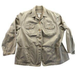 Jones New York Sport Womens Shirt Jacket 22W Beige Cotton Safari Utility Shacket
